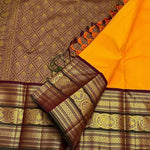 Load image into Gallery viewer, Classic Mango Yellow &amp; Mahogany Red 2gm Zari Korvai Vaira Oosi Checks Kanchipuram Handloom Silk Saree SS26250

