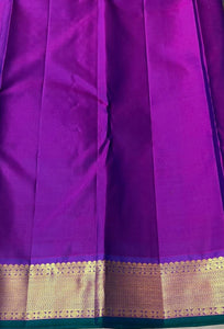 Classic Azure Blue & Wine Purple 2gm Zari Elegance Kanchipuram Handloom Silk Saree SS24827