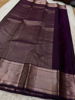 Load image into Gallery viewer, Classic Plum 2gm Zari Vaira Oosi Checks Elegance Kanchipuram Handloom Silk Saree SS25264
