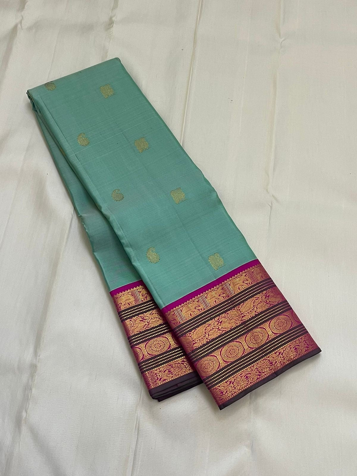 Classic Sea Green & Ruby Pink 1gm Zari Elegance Kanchipuram Handloom Silk Saree SS25275