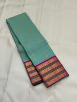 Load image into Gallery viewer, Classic Sea Green &amp; Ruby Pink 1gm Zari Elegance Kanchipuram Handloom Silk Saree SS25275
