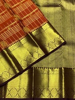 Load image into Gallery viewer, Classic Burnt Orange &amp; Coffee Brown 2gm Zari Elegance Kanchipuram Handloom Silk Saree SS27502

