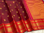Load image into Gallery viewer, Classic Garnet Red &amp; Orange 1gm Zari Vintage Elegance Kanchipuram Handloom Silk Saree SS26992
