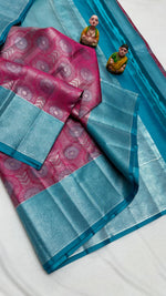 Load image into Gallery viewer, Classic Wine &amp; Sky Blue Elegance Kanchipuram Handloom Silk Saree SS24487
