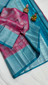 Classic Wine & Sky Blue Elegance Kanchipuram Handloom Silk Saree SS24487