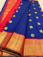 Load image into Gallery viewer, Classic Royal Blue &amp; Chilly Red 2gm Zari Bridal Elegance Kanchipuram Handloom Silk Saree SS23604
