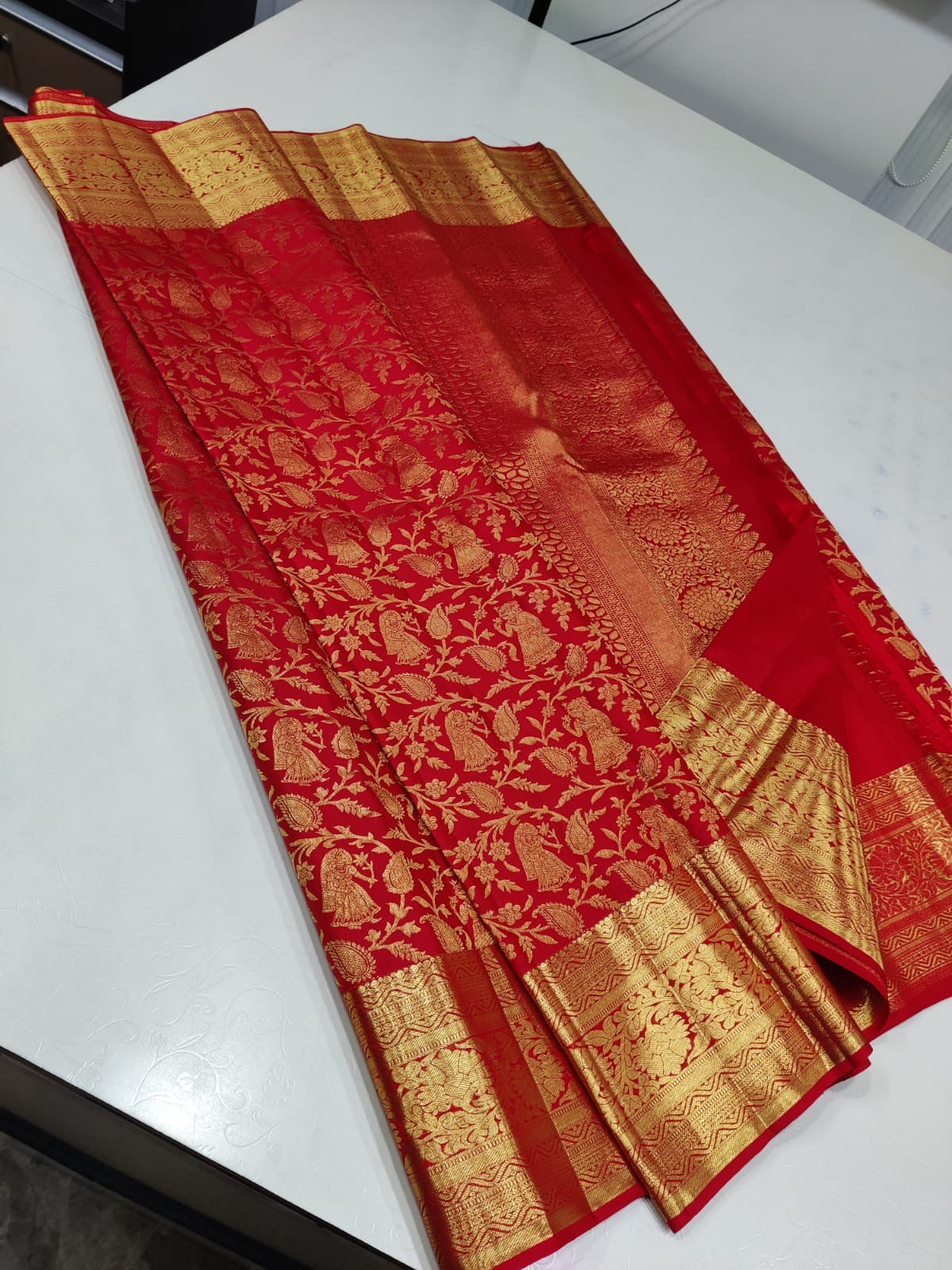 Classic Chilly Red 1gm Zari Bridal Elegance Kanchipuram Handloom Silk Saree SS19506