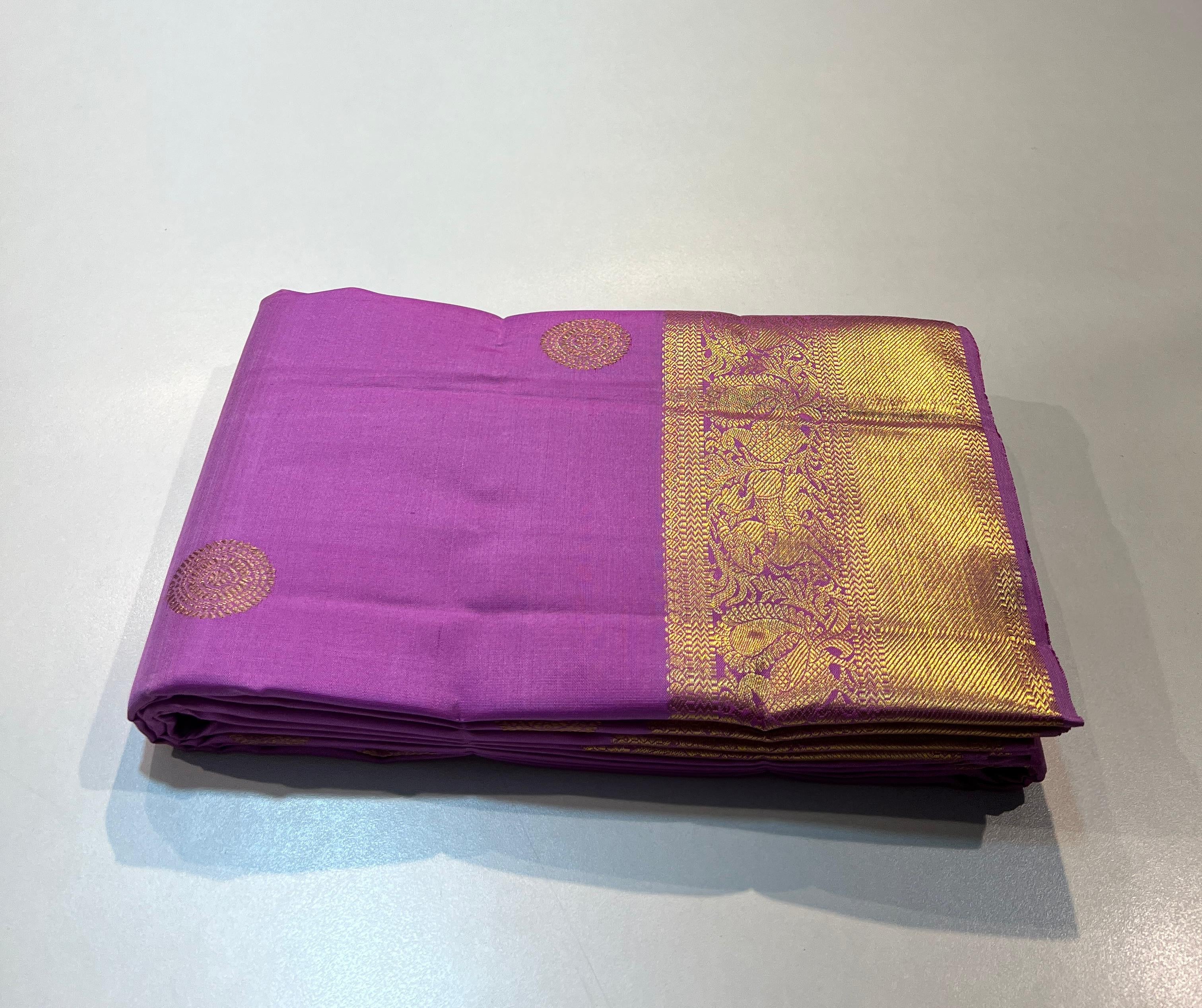 Classic Lilac Lavender 1gm Zari Bridal Elegance Kanchipuram Handloom Silk Saree SS24028