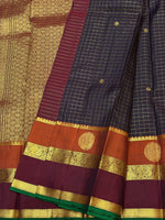 Load image into Gallery viewer, Classic Charcoal Black &amp; Garnet Red Oosi Checks 2gm Zari Elegance Kanchipuram Handloom Silk Saree SS27203
