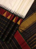 Load image into Gallery viewer, Classic Butter Cream &amp; Charcoal Black Elegance Kanchipuram Handloom Silk Saree SS24505
