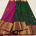 Load image into Gallery viewer, Classic Bottle Green &amp; Deep Pink 1gm Zari Elegance Kanchipuram Handloom Silk Saree SS24847
