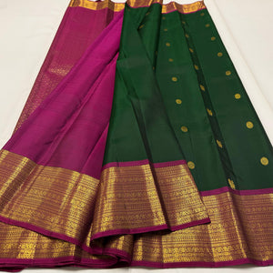 Classic Bottle Green & Deep Pink 1gm Zari Elegance Kanchipuram Handloom Silk Saree SS24847