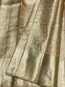 Classic Pastel Cocoa 2gm Zari Bridal Designer Brocade Elegance Kanchipuram Tissue Handloom Silk Saree SS24202