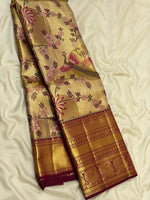 Load image into Gallery viewer, Classic Golden Beige &amp; Barn Red 2gm Zari Tissue Brocade Bridal Elegance Kanchipuram Handloom Silk Saree SS27089

