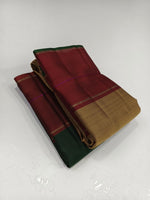 Load image into Gallery viewer, Classic Mustard Brown &amp; Barn Red 2gm Zari Elegance Kanchipuram Handloom Silk Saree SS24450
