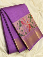 Load image into Gallery viewer, Classic Lilac 2gm Zari Paithani Vaira Oosi Checks Kanchipuram Handloom Silk Saree SS26504
