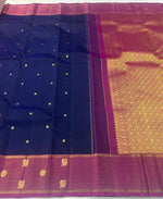 Load image into Gallery viewer, Classic Navy Blue &amp; Deep Onion Pink 2gm Zari Elegance Kanchipuram Handloom Silk Saree SS27143
