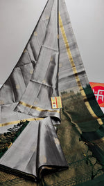 Load image into Gallery viewer, Classic Grey &amp; Bottle Green Elegance Handloom Soft Silk Saree SS24777
