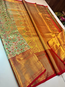 Classic Cream & Chilli Red Elegance Kanchipuram Tissue Handloom Silk Saree SS24509