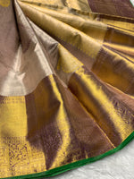 Load image into Gallery viewer, Classic Shimmer Champagne Beige 2gm Zari Bridal Elegance Kanchipuram Handloom Silk Saree SS28686
