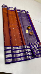 Classic Brown & Violet Elegance Kanchipuram Handloom Silk Saree SS24755