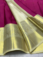 Load image into Gallery viewer, Classic Deep Pink &amp; Champagne Cream 2gm Zari Elegance Kanchipuram Handloom Silk Saree SS28293
