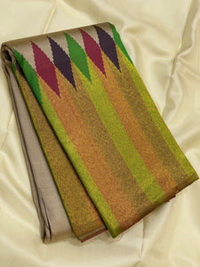 Classic Off White Multi Colored 2gm Zari Elegance Kanchipuram Handloom Silk Saree SS25170