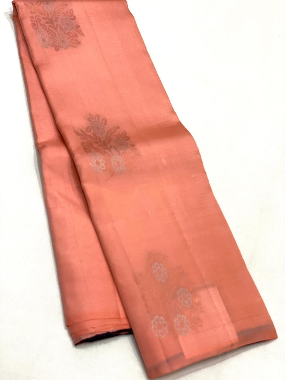 Classic Peach & Berry Plum 1gm Zari Elegance Kanchipuram Handloom Silk Saree SS23544