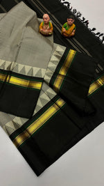 Load image into Gallery viewer, Classic Black &amp; White Checks Elegance Kanchipuram Handloom Silk Saree SS24618
