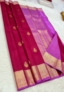 Deep Pink & Lilac 1gm Zari Kanchipuram Handloom Silk Saree SS25787