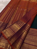 Load image into Gallery viewer, Classic Dark Green &amp; Mustard Orange Bridal Elegance Kanchipuram Handloom Silk Saree SS27253
