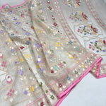 Load image into Gallery viewer, Classic Pearl White Banarasi Ektara Kora Silk Tilfi Jamdhani Elegance Handloom Silk Saree SS28585
