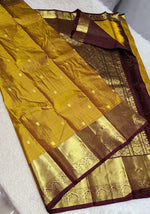 Load image into Gallery viewer, Classic Mustard Yellow &amp; Dark Brown 2gm Zari Kanchipuram Handloom Silk Saree SS26368
