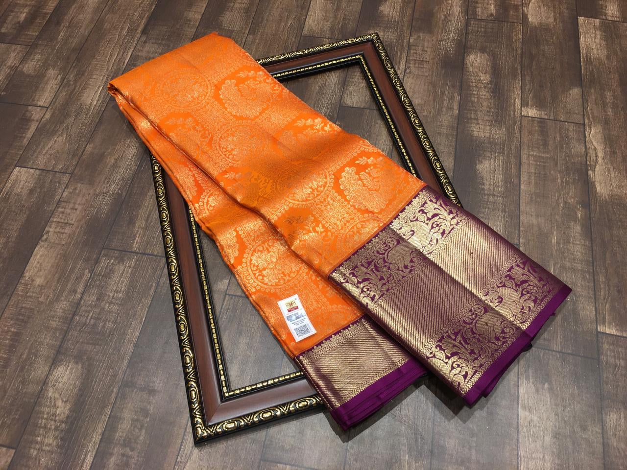 Classic Orange & Wine Red Bridal Elegance Kanchipuram Handloom Silk Saree SS26698