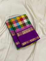 Load image into Gallery viewer, Classic Berry Purple Multicolor Zari Checks 2gm Zari Elegance Kanchipuram Handloom Silk Saree SS28575
