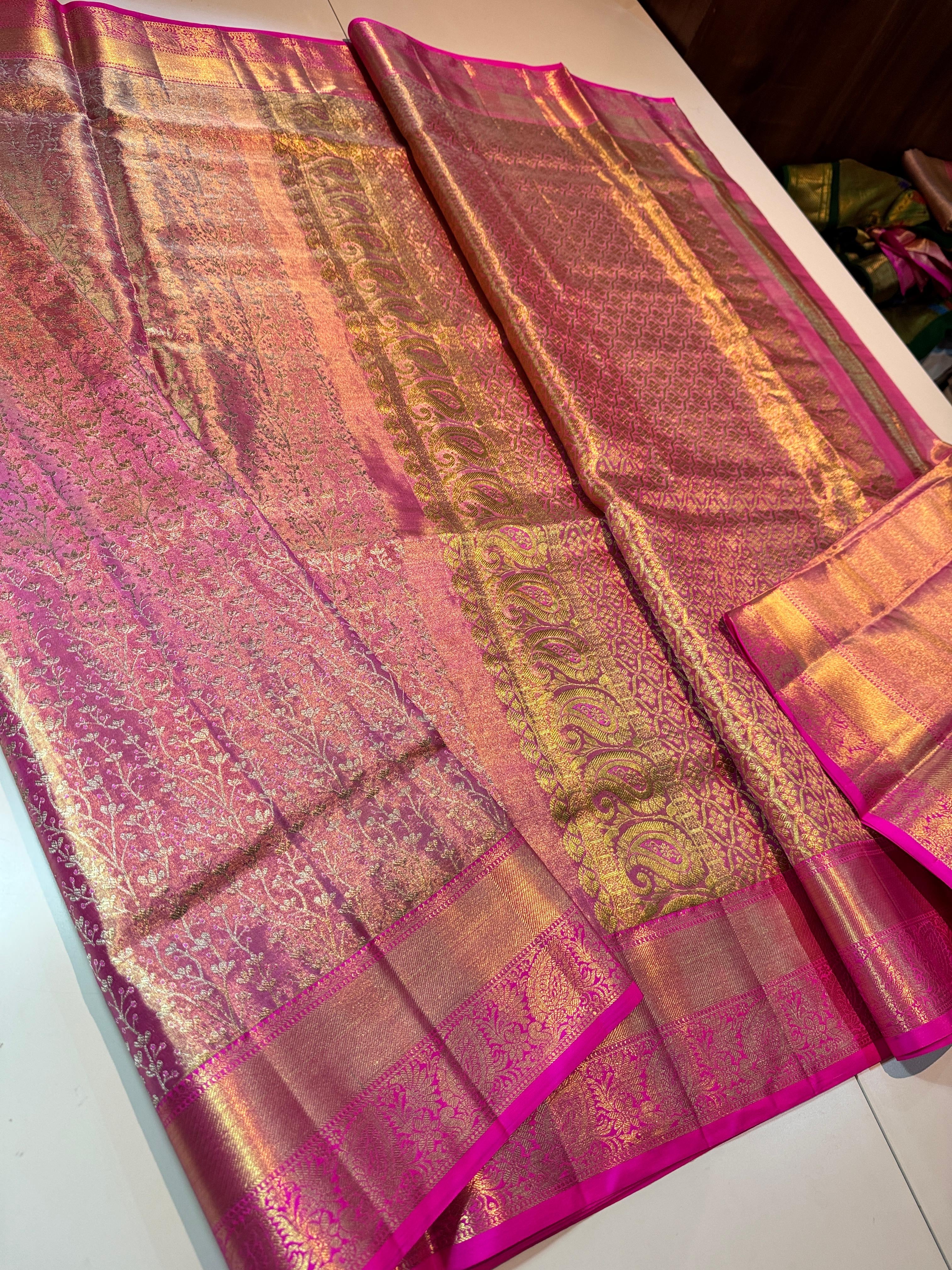 Classic Fuchsia Pink Elegance Kanchipuram Tissue Handloom Silk Saree SS24506