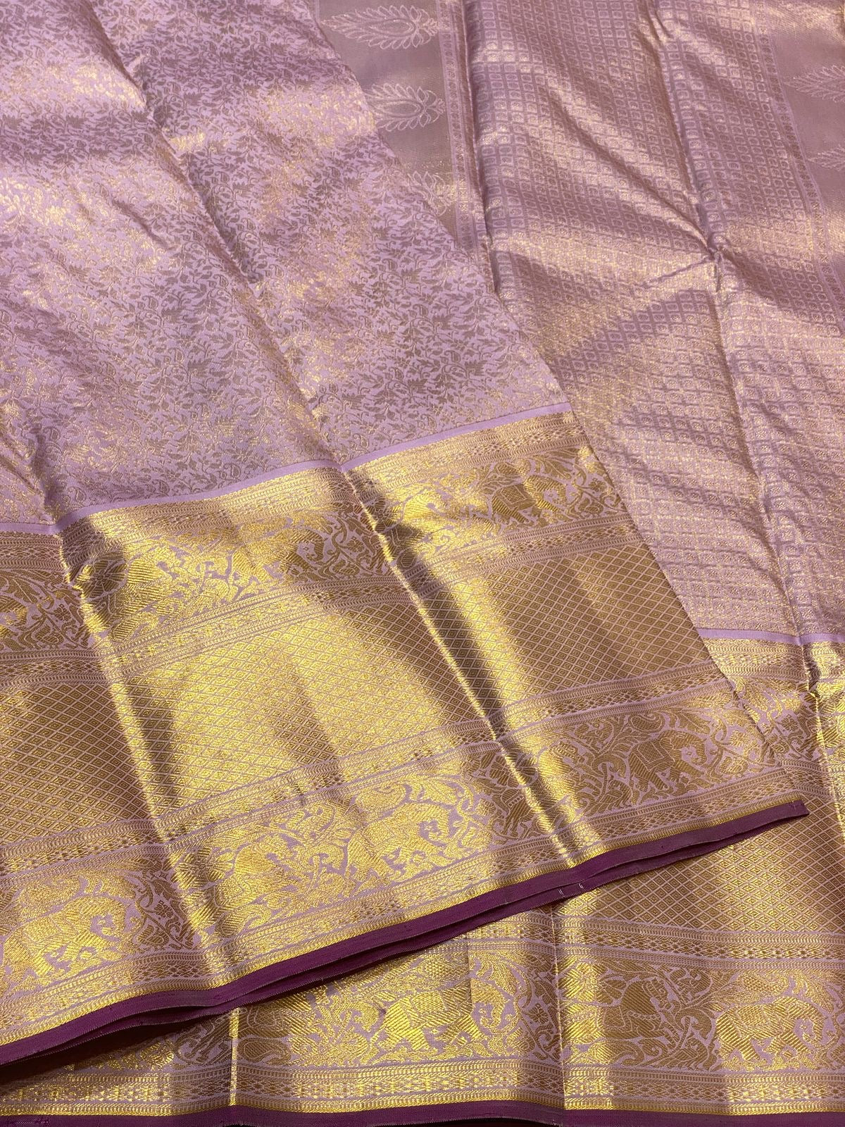 Shimmer Lavender Mauve Brocade 2gm Zari Bridal Elegance Kanchipuram Handloom Silk Saree SS24377