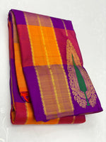 Load image into Gallery viewer, Classic Multi Orange Yellow &amp; Purple Elegance Kanchipuram Handloom Silk Saree SS25280

