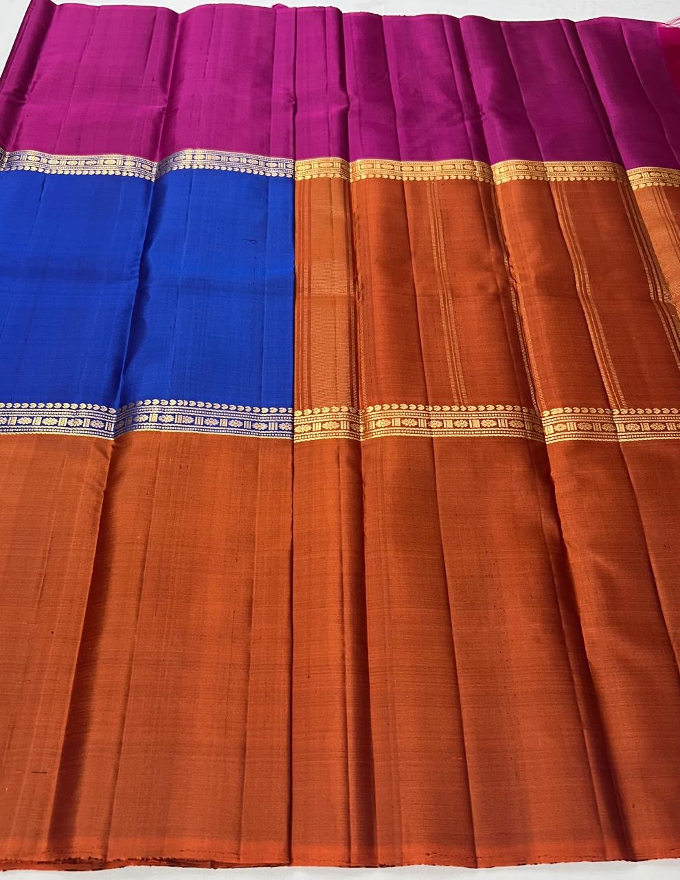 Classic Blue & Mustard 2gm Zari Elegance Kanchipuram Handloom Silk Saree SS25227