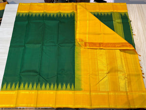 Classic Green & Yellow Mustard Elegance Kanchipuram Handloom Silk Saree SS24328