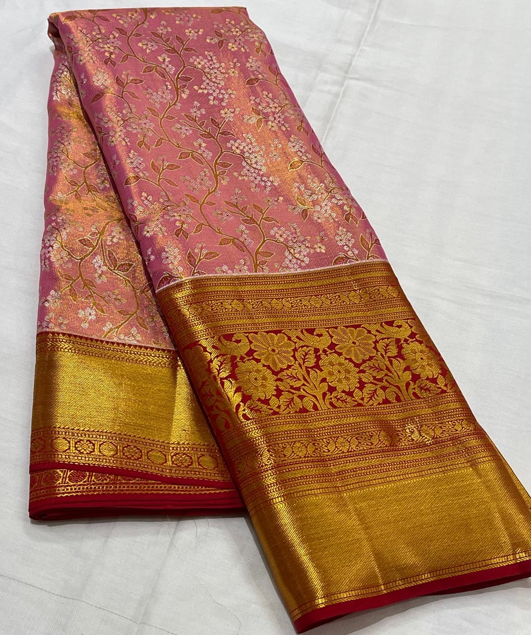 Classic Rose & Crimson Red 2gm Zari Brocade Bridal Elegance Kanchipuram Handloom Silk Saree SS23640