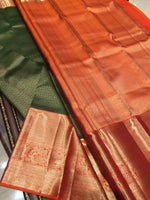 Load image into Gallery viewer, Classic Dark Green &amp; Orange Bridal Elegance Kanchipuram Handloom Silk Saree SS26695
