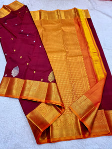 Classic Maroon & Orange 1gm Zari Elegance Kanchipuram Handloom Silk Saree SS24729