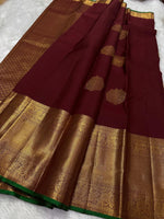 Load image into Gallery viewer, Classic Barn Red 2gm Zari Bridal Elegance Kanchipuram Handloom Silk Saree SS26272
