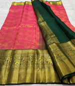 Load image into Gallery viewer, Classic Rose &amp; Bottle Green 2gm Zari Brocade Bridal Elegance Kanchipuram Handloom Silk Saree SS23646
