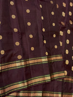 Load image into Gallery viewer, Classic Dark Espresso Brown 1gm Zari Double Border Elegance Kanchipuram Handloom Silk Saree SS28605
