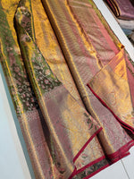Load image into Gallery viewer, Classic Olive Green Meenakari Bridal Elegance Kanchipuram Handloom Silk Saree SS27613
