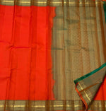 Load image into Gallery viewer, Classic Fiery Orange &amp; Brownish Green 1gm Zari Elegance Kanchipuram Handloom Silk Saree SS24735
