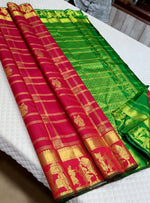 Load image into Gallery viewer, Classic Chilli Red &amp; Forest Green 2gm Zari Kanchipuram Handloom Silk Saree SS26281
