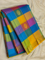 Load image into Gallery viewer, Classic Multicolor Check Onion Pink Butta 1gm Zari Elegance Kanchipuram Handloom Silk Saree SS28331
